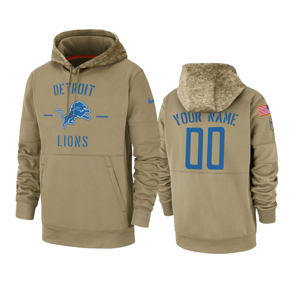 Men's Detroit Lions Customized Tan 2019 Salute To Service Sideline Therma Pullover Hoodie